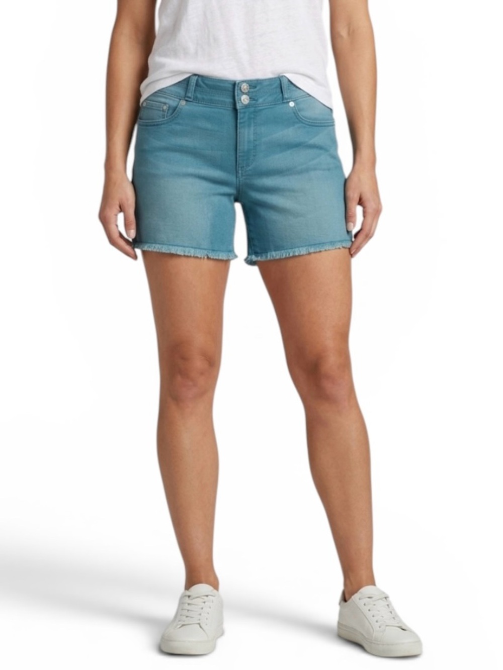 NWT Rock & Republic Bonnaroo Jean Shorts Size 14 Teal Blue Denim 4" Raw Hem NEW